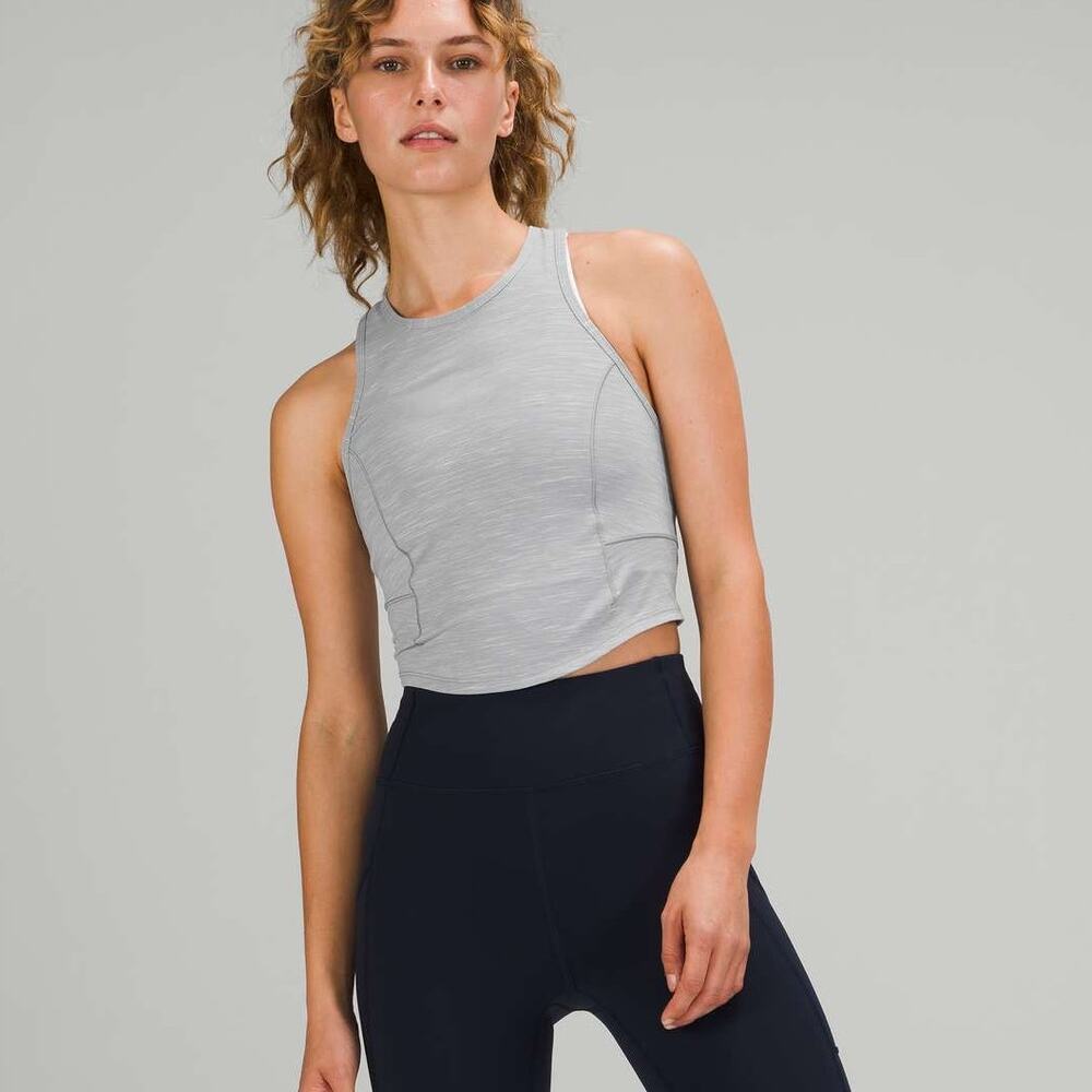 Lululemon Power Thru Heathered Grey Cropped Racerback Tank Top